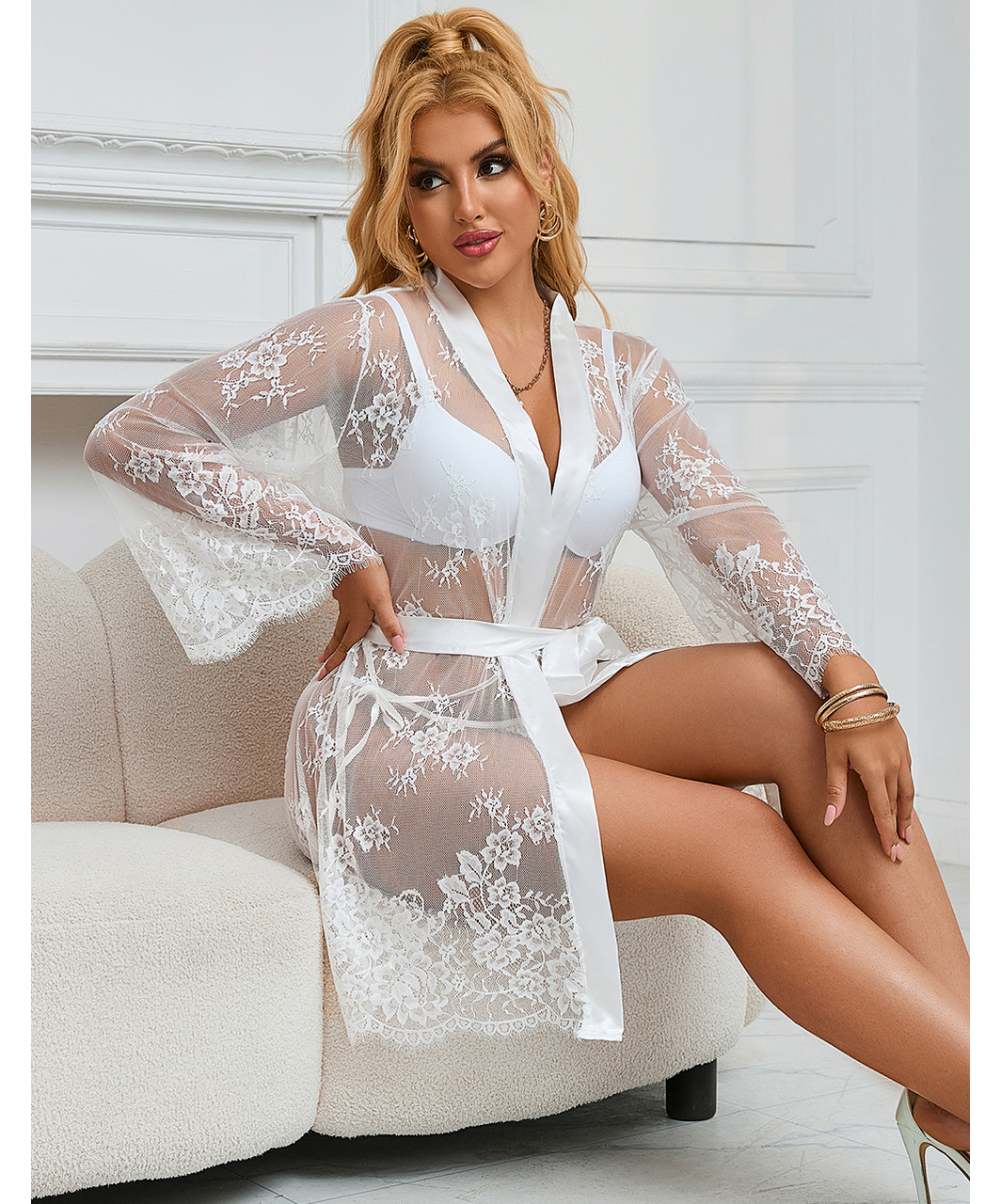 Subblime Fiorella white sheer mesh peignoir