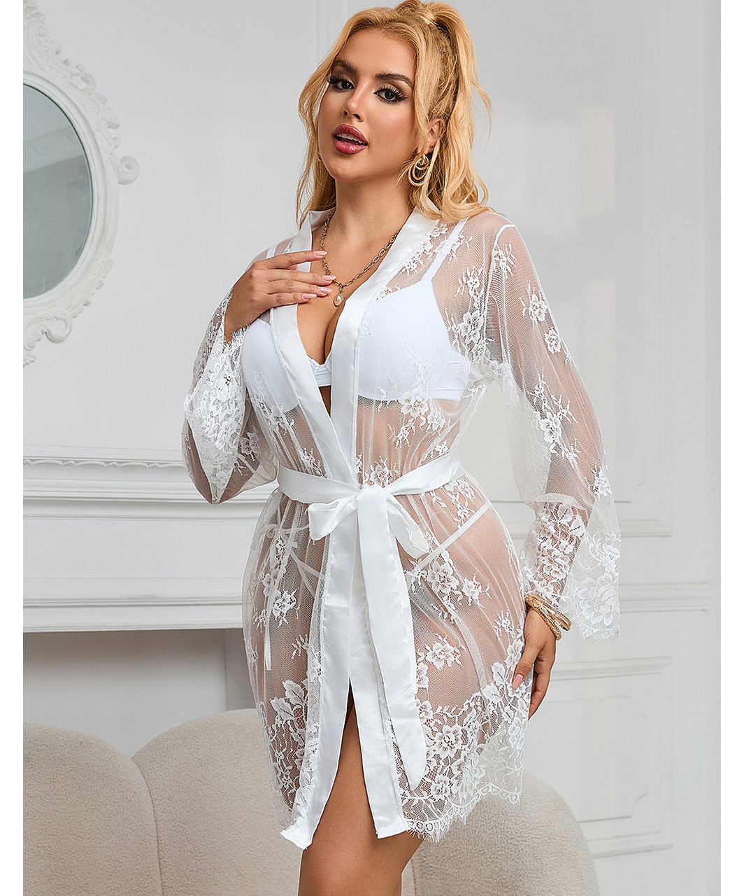 Subblime Fiorella white sheer mesh peignoir