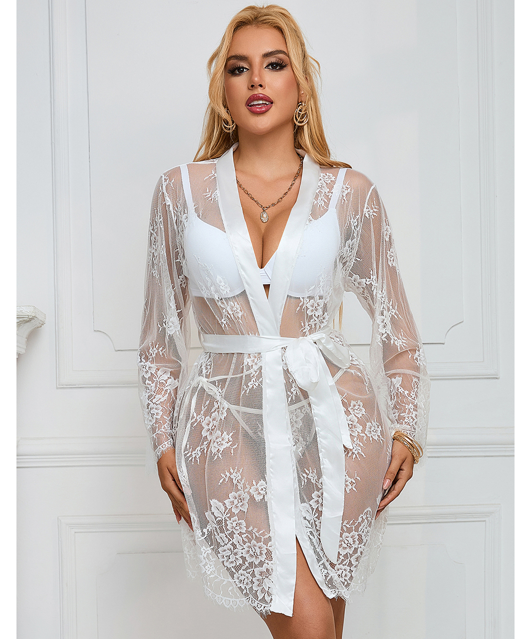 Subblime Fiorella white sheer mesh peignoir