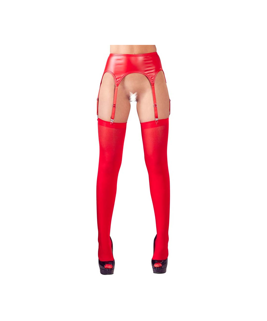 NO:XQSE red matte look garter belt with stockings