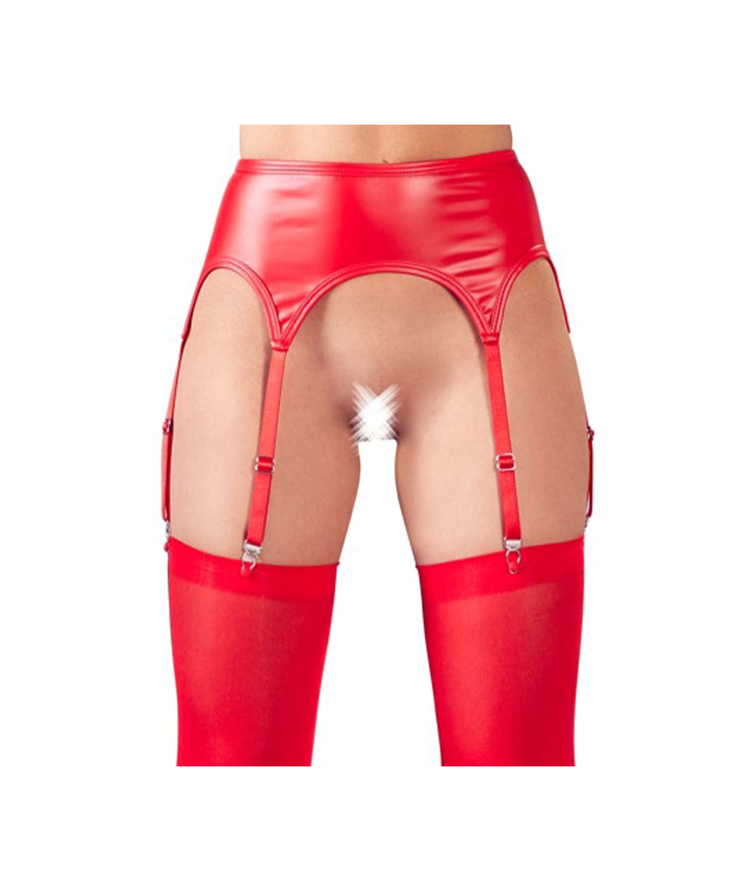NO:XQSE red matte look garter belt with stockings