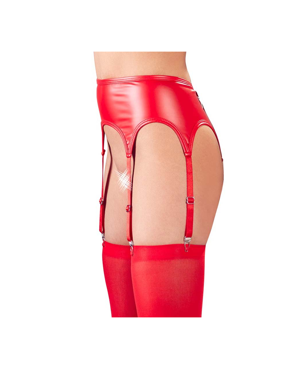 NO:XQSE red matte look garter belt with stockings