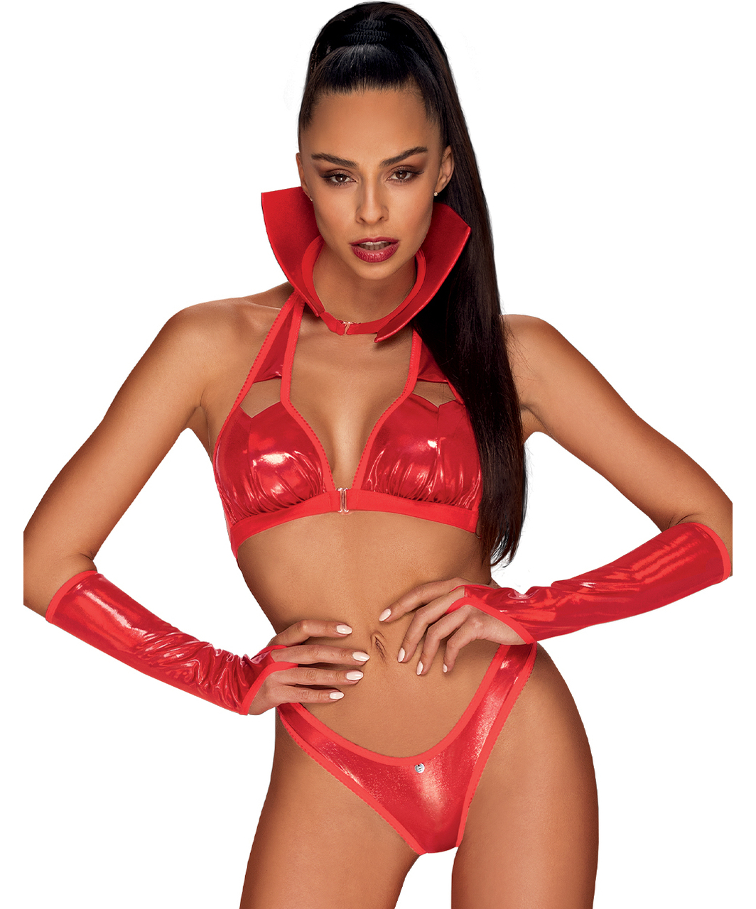 Obsessive Vampines läikiv punane erootiline kostüüm