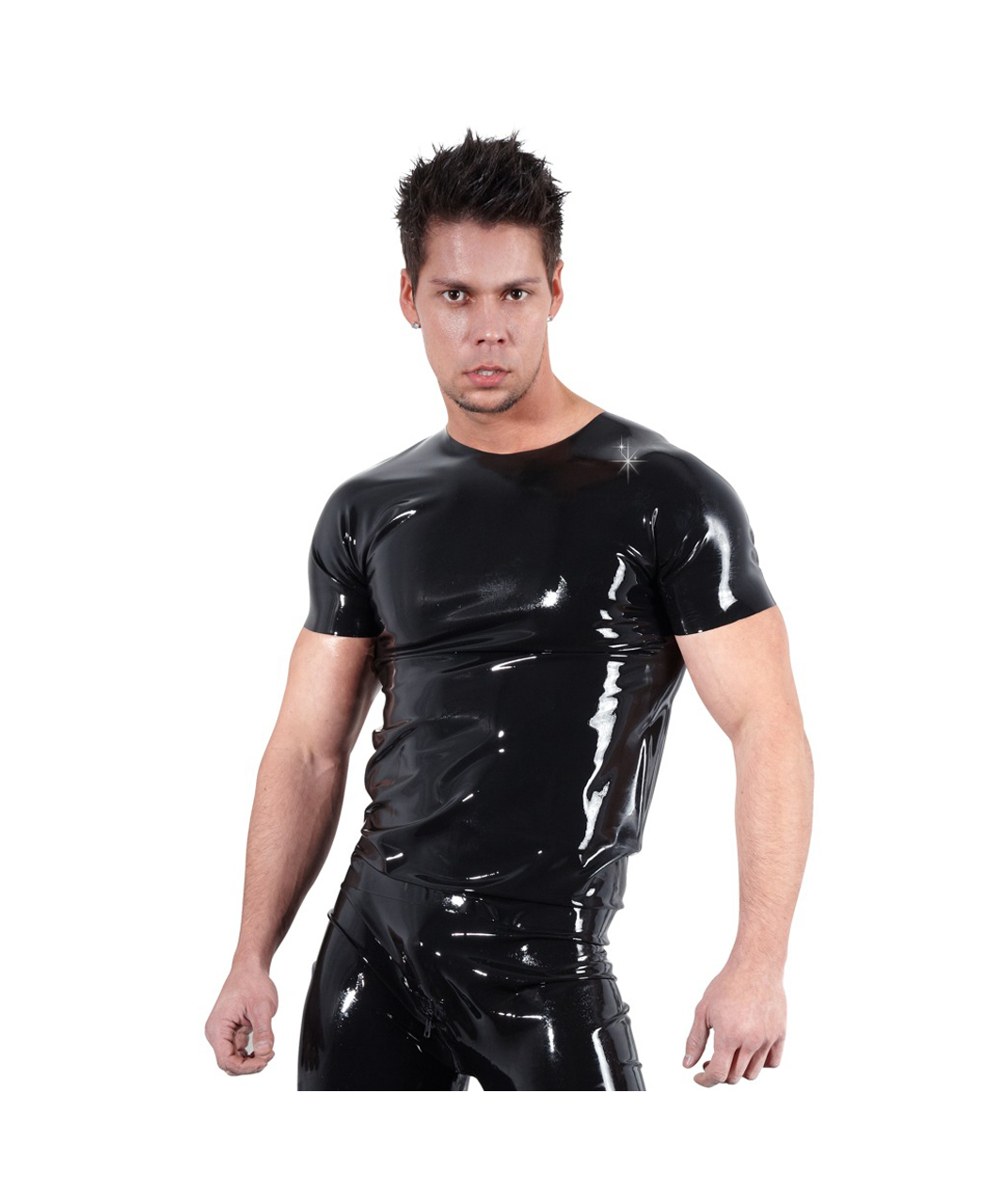 Late X black latex T-shirt