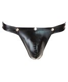 Svenjoyment black wet look thong with press studs