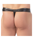 Svenjoyment black wet look thong with press studs