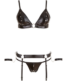 Cottelli Lingerie Bondage black wet look lingerie set with handcuffs