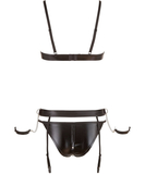 Cottelli Lingerie Bondage black wet look lingerie set with handcuffs