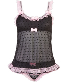 Cottelli Lingerie melns babydoll ar rozā mežģīnēm