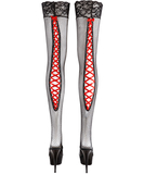 Cottelli Lingerie black net hold-up stockings with red lacing