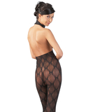 NO:XQSE juodas bodystocking be tarpkojo su atvira krūtine