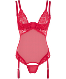 Cottelli Lingerie red mesh bodysuit with suspenders