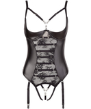 Abierta Fina black matte look bodysuit with suspenders