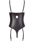 Abierta Fina black matte look bodysuit with suspenders