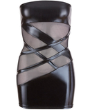 Cottelli Lingerie black wetlook strapless mini dress with net inserts