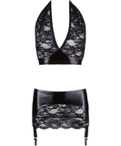 Black Level black vinyl and lace two-piece suspender set