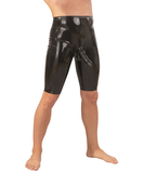 Late X mens black latex cycling shorts with penis sleeve