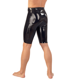 Late X mens black latex cycling shorts with penis sleeve