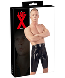 Late X mens black latex cycling shorts with penis sleeve