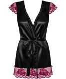 Obsessive black peignoir with burgundy lace and string