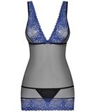 Obsessive black sheer chemise with blue lace