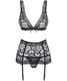 Obsessive black lace lingerie set with garter belt