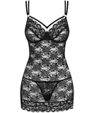 Obsessive black lace open back chemise