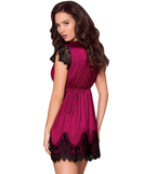 Obsessive burgundy peignoir with black lace and string