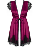 Obsessive burgundy peignoir with black lace and string