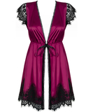 Obsessive burgundy peignoir with black lace and string