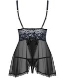 Obsessive black sheer babydoll with dark blue top