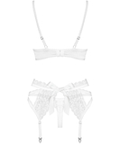 Obsessive white embroidered three-piece lingerie set