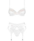 Obsessive white embroidered three-piece lingerie set