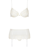 Obsessive beige lace three-piece lingerie set