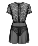 Obsessive black lace peignoir with thong