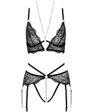 Abierta Fina black lace open 2-piece suspender set