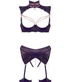 Abierta Fina black 2-piece suspender set with rose gold chains