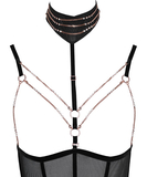 Abierta Fina black sheer mesh open bodysuit with rhinestones