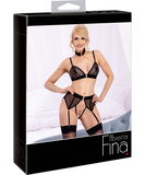 Abierta Fina black sheer mesh suspender lingerie set