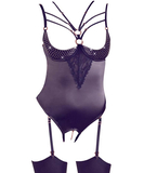 Abierta Fina black crotchless bodysuit with rhinestones