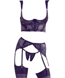 Abierta Fina black 3-piece suspender set with rhinestones