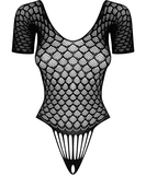 Obsessive black net crotchless bodysuit