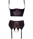 Abierta Fina black 3-piece suspender set with rose gold chains