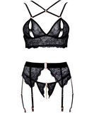 Abierta Fina black lace 3-piece suspender set