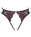 Cottelli Lingerie black lace crotchless string with red embroidery