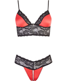 Cottelli Lingerie black lace lingerie set with red satin inserts