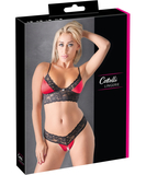 Cottelli Lingerie juodų nėriniuotų apatinių su raudonais atlaso papuošimais komplektas