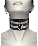 Coquette black leatherette cage choker with ring