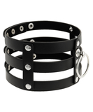 Coquette black leatherette cage choker with ring
