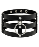 Coquette black leatherette cage choker with ring